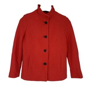 Lands' End Jacket Womens 4P Petite Orange Wool Blend‎ Stand Collar Button Front